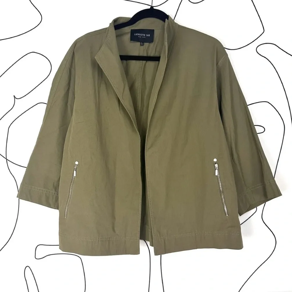 LAFAYETTE 148 NEW YORK Pesto Olive Green Adam Swing Jacket - Picture 3 of 7